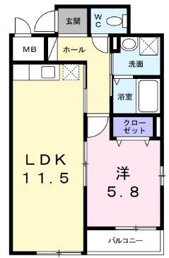 フルー リール(1LDK/1階)の間取り写真