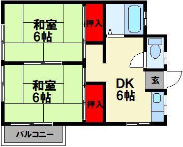 プランドゥ九工大前(2DK/2階)の間取り写真