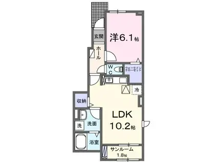 プルメリア(1LDK/1階)の間取り写真