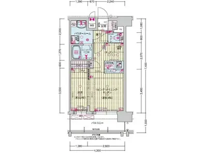 プレサンス深江橋ラヴィゲート(1LDK/13階)の間取り写真