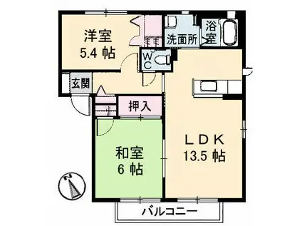 バレイ上温品A棟(2LDK/2階)の間取り写真