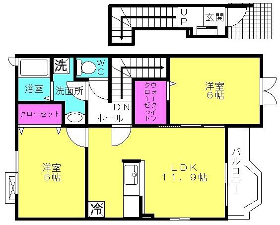 グランディールII-A(2LDK/2階)の間取り写真