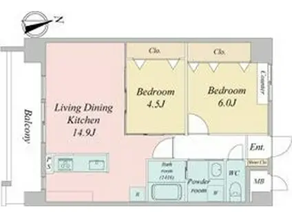 BERG大須(2LDK/8階)の間取り写真