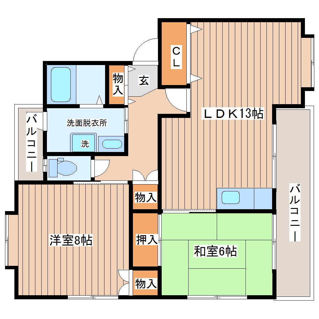 コーワ長町(2LDK/2階)の間取り写真