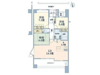 プラネスーペリア宝塚(3LDK/3階)の間取り写真