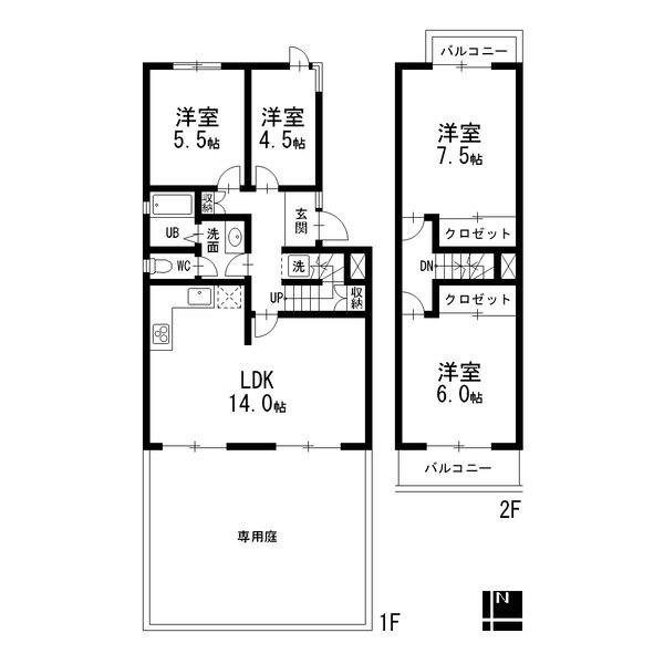 サニーヒル表山3号棟(4LDK/1階)の間取り写真