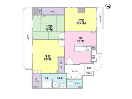 ヒルサイドW(2LDK/3階)の間取り写真