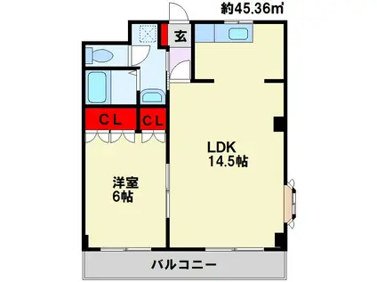 コーポ中の谷(1LDK/2階)の間取り写真