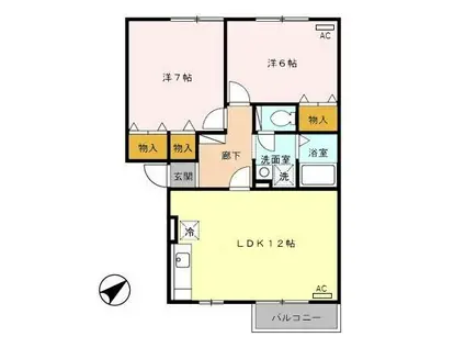 ブライダルハイツ戸出C棟(2LDK/2階)の間取り写真