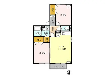 ヴィラ・モンターニュ(2LDK/1階)の間取り写真