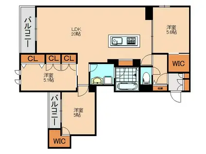 シャルマン大橋(3LDK/3階)の間取り写真