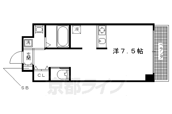 阪急京都線 大宮駅(京都) 徒歩8分 3階建 築23年(ワンルーム/3階)の間取り写真