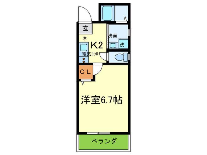 上野坂グランハイツC(1K/2階)の間取り写真