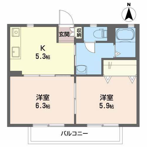 ショコラハウスII(2K/2階)の間取り写真