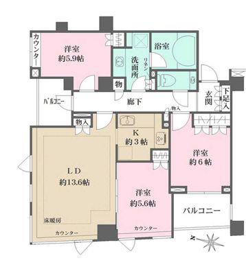 パークハウス中目黒(3LDK/3階)の間取り写真
