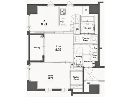 エンクレスト博多 THE TIME(2DK/15階)の間取り写真