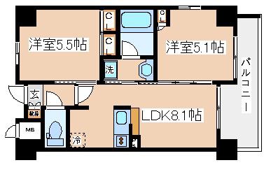 エステムプラザ神戸西IVインフィニティ(2DK/6階)の間取り写真