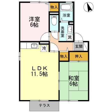 セジュールエスポワールII(2LDK/1階)の間取り写真