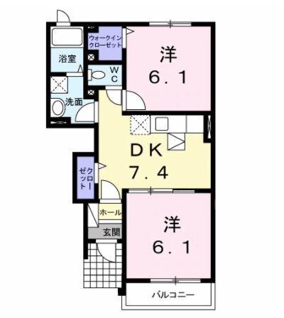 ベルコリーヌ(2DK/1階)の間取り写真