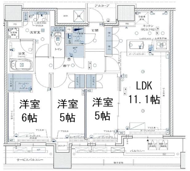 シエリアタワー中之島(3LDK/35階)の間取り写真