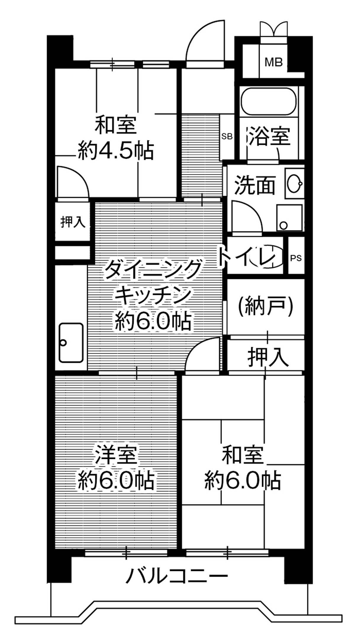 ビレッジハウス港島タワー1号棟(3DK/13階)の間取り写真