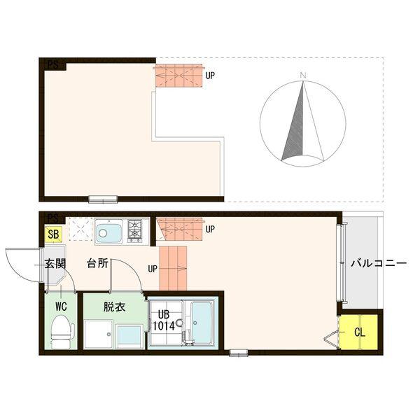 ハーモニーテラス宮千代IV(1K/2階)の間取り写真
