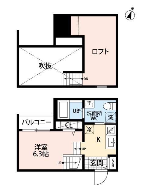 LALUCE黒髪(ワンルーム/2階)の間取り写真