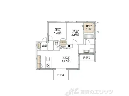 大阪市東淀川区上新庄2丁目へーベルメゾン(2LDK/1階)の間取り写真