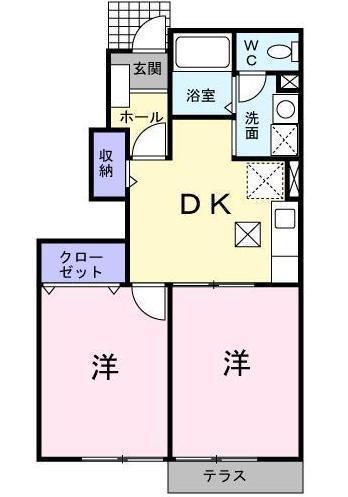 ソール・オリエンス E(2DK/1階)の間取り写真