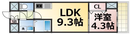グランパシフィック北巽(1LDK/3階)の間取り写真