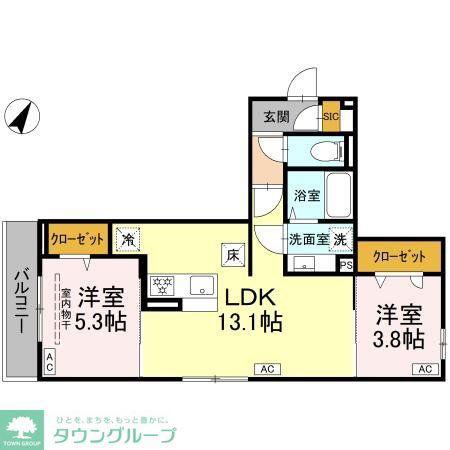 フラクタス湘南茅ヶ崎(2LDK/1階)の間取り写真