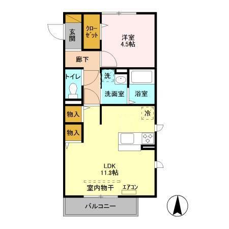 ヒル ヴァレイ B(1LDK/3階)の間取り写真