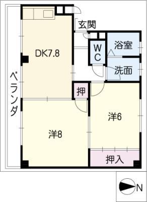 大津マンションII 西棟(2DK/2階)の間取り写真