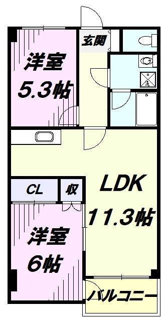 エトワールマンション(2LDK/3階)の間取り写真