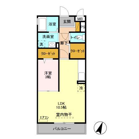 ヴィルドミールMIYUKI(1LDK/2階)の間取り写真
