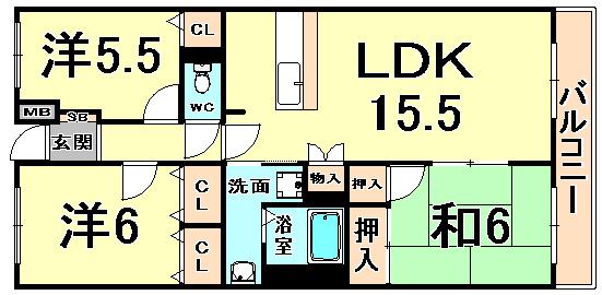 コンフォート南野(3LDK/1階)の間取り写真