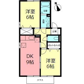 スリーシャトーB(2DK/1階)の間取り写真