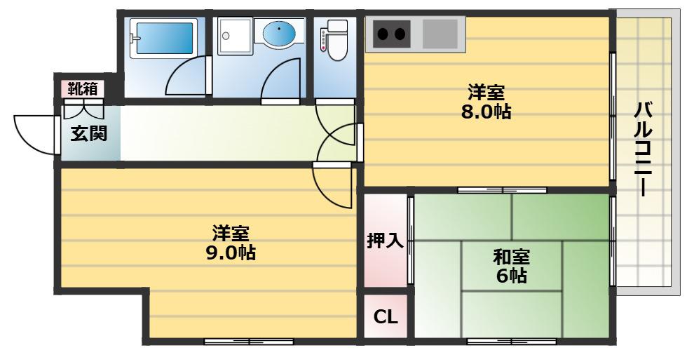 カーサ御影山手(2LDK/3階)の間取り写真