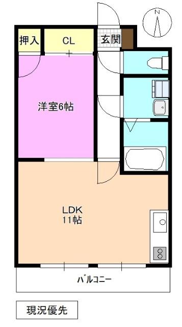 コーポ伝田(1LDK/4階)の間取り写真