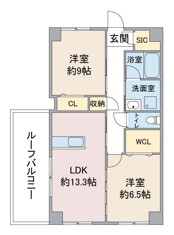 第3翠芳ビル(2LDK/6階)の間取り写真