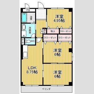 サンパレス緑ヶ丘B(3LDK/1階)の間取り写真