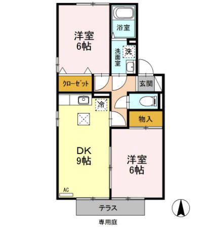 御料所ガーデンD・E(2DK/1階)の間取り写真