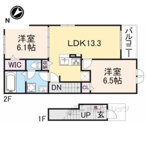 ビートルハウス野田山Ⅰ(2LDK/2階)の間取り写真