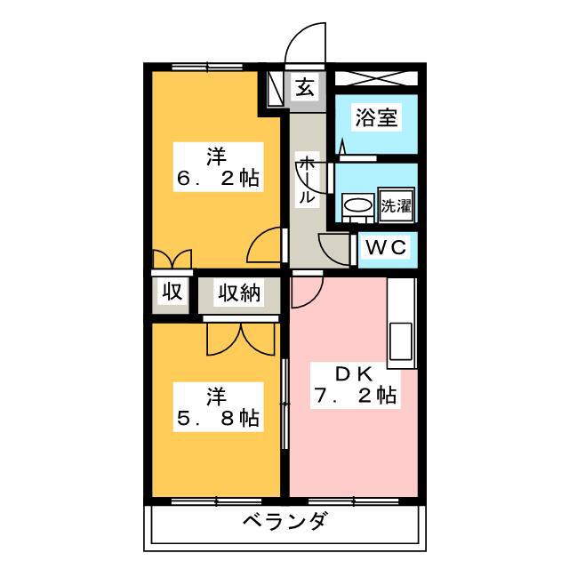 ラフィネ上恵土(2DK/2階)の間取り写真