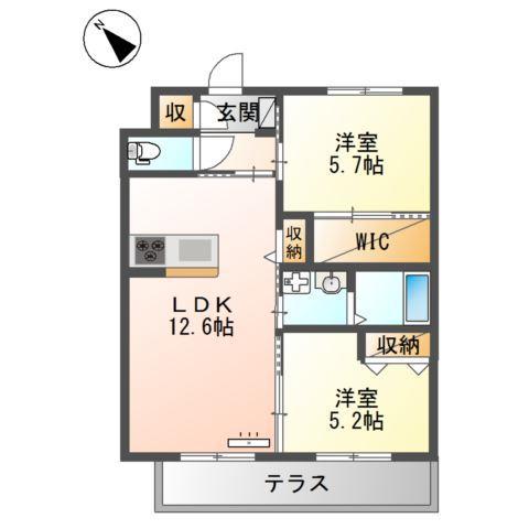SUN PEARL HILLS(2LDK/1階)の間取り写真