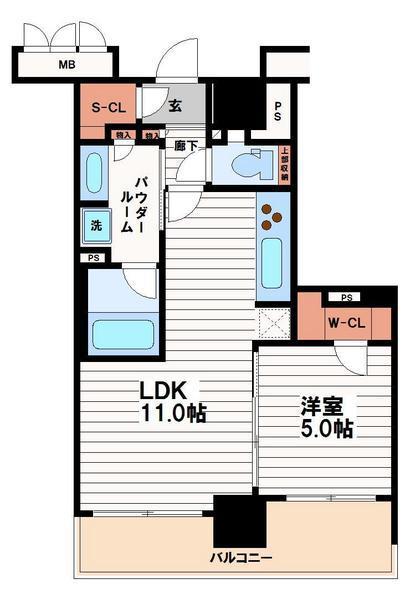ブランズタワー御堂筋本町(1LDK/4階)の間取り写真