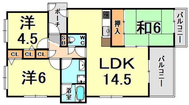 メゾンド甲子園2番町(3LDK/1階)の間取り写真