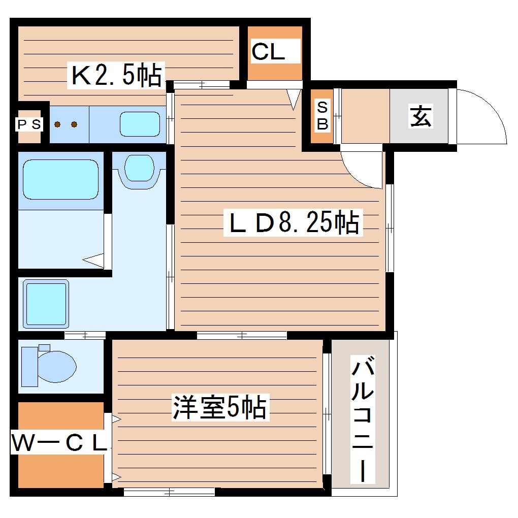 クオーレ木ノ下(1LDK/1階)の間取り写真