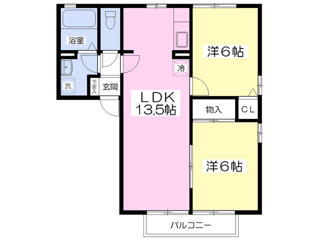 フラワーレジデンスリラA(2LDK/1階)の間取り写真