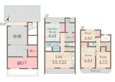 テラスハウス小竹町(4LDK/B1階)の間取り写真